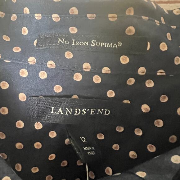 Lands' End Women's Long  Polka Dot Sleeve Button Front Shirt Sz 12 - Picture 8 of 11